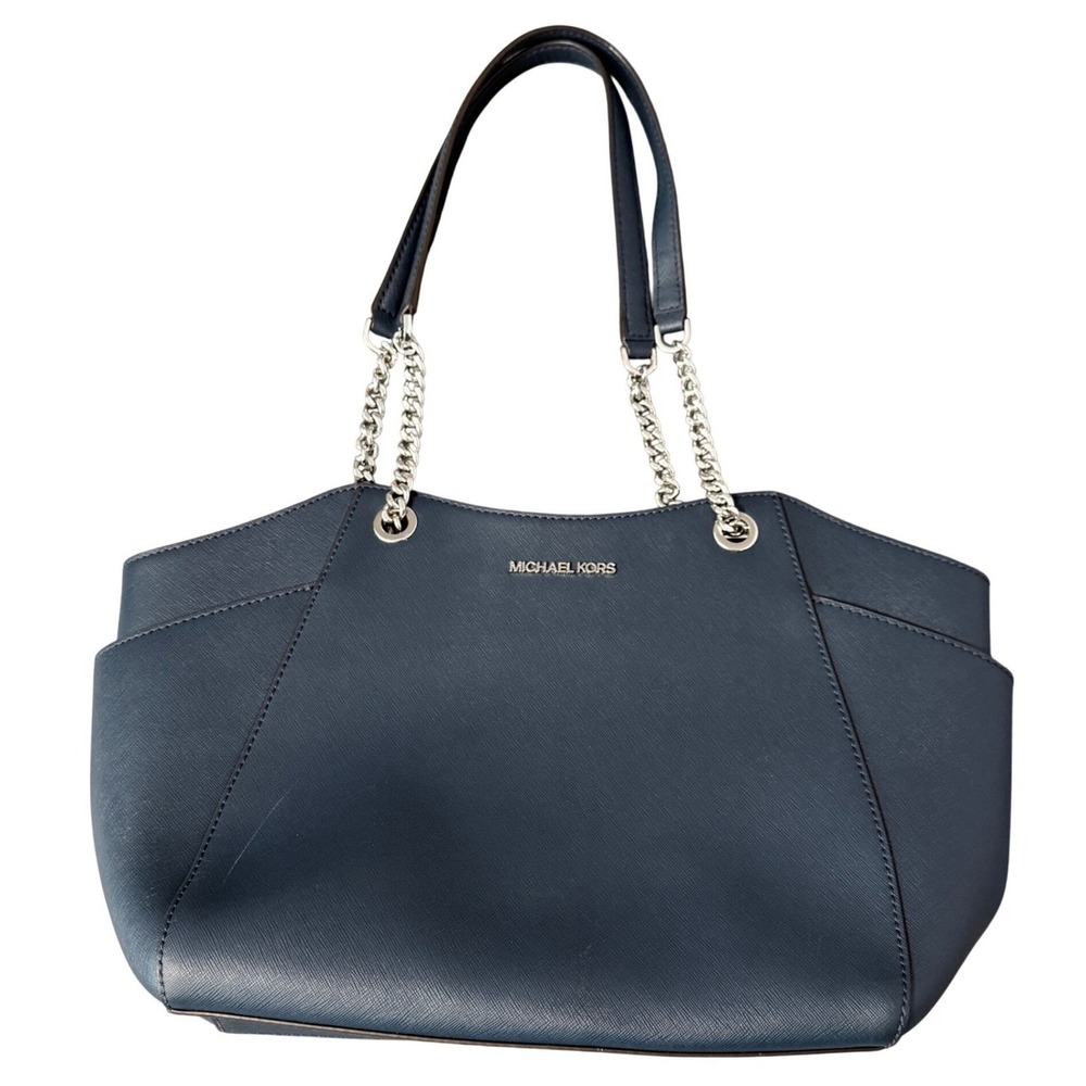 Michael Kors Tote Womens Medium Navy Jet Set Saffiano Leather Chain Shoulder Bag